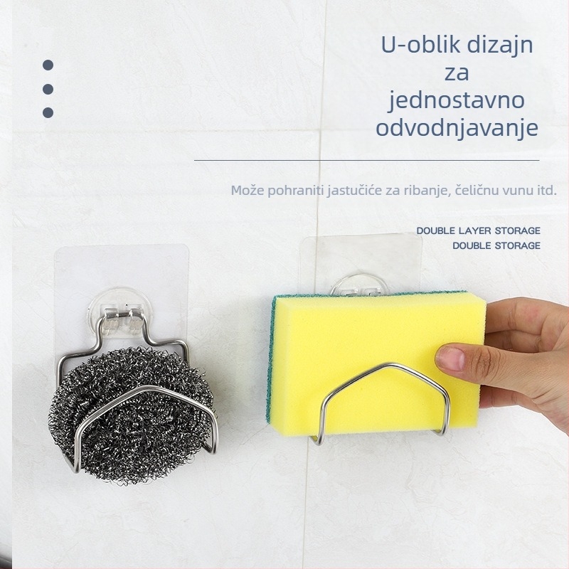 Držač za sunđer od nehrđajućeg čelika 304, zidni, bez bušenja, kuhinjska pohrana