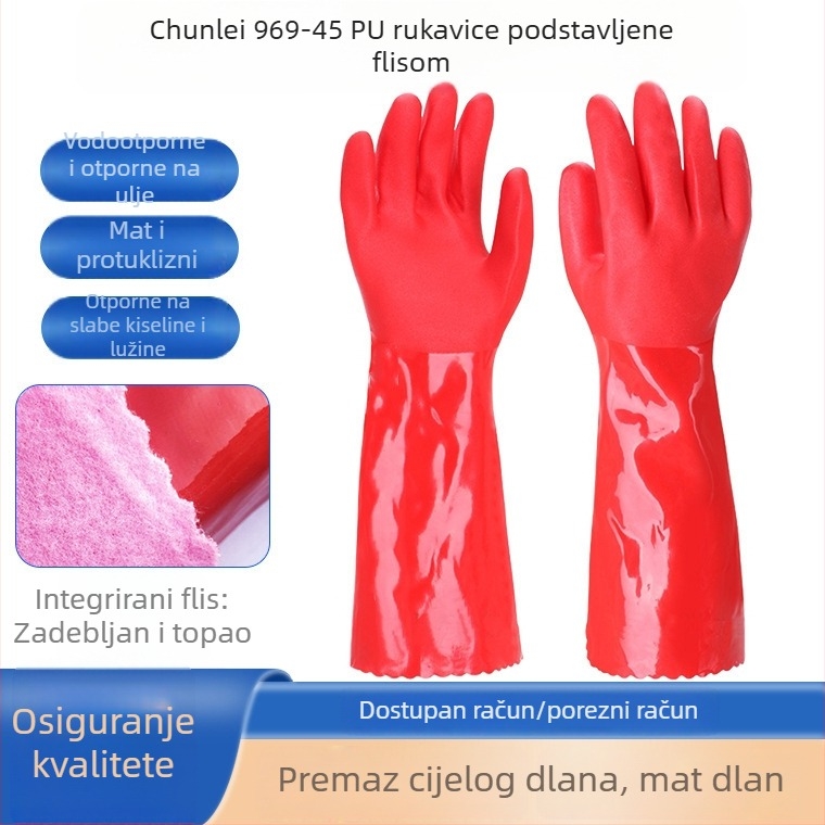 PVC rukavice s baršunastom podstavom za pranje suđa i rublja, vodootporne, tople, produžene