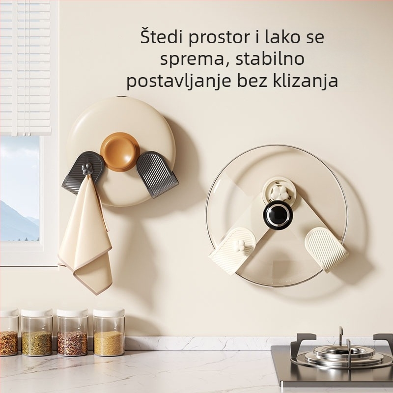 Zidni držač za poklopce i daske za rezanje s usisnim prstenima, višestruki kuhinjski organizator, bez bušenja