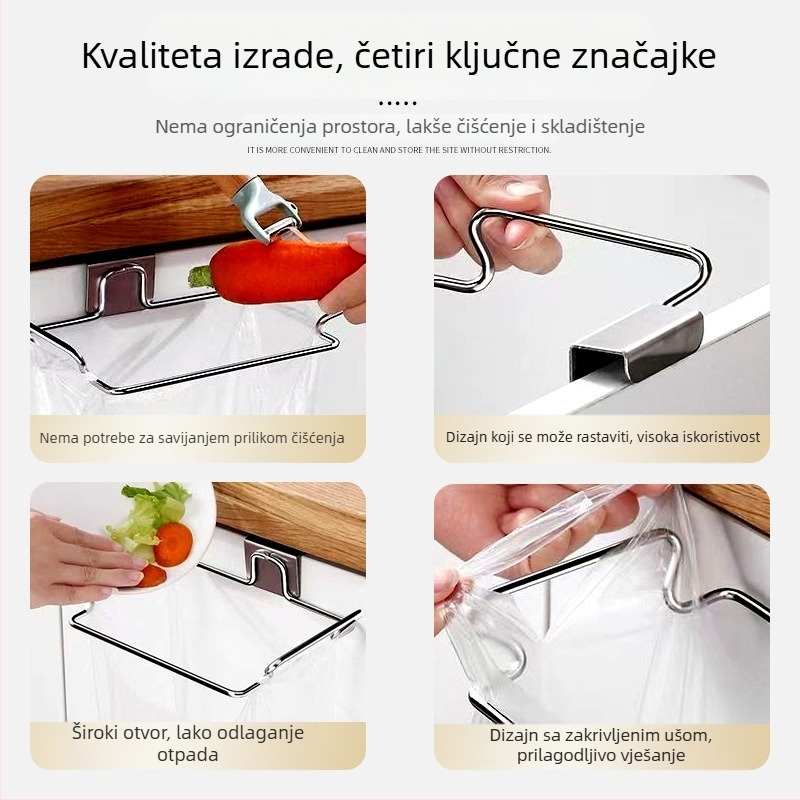 Stalak za smeće od nehrđajućeg čelika, zidni nosač na vrata kuhinjskog ormarića, kompaktni organizator za vrećice za smeće