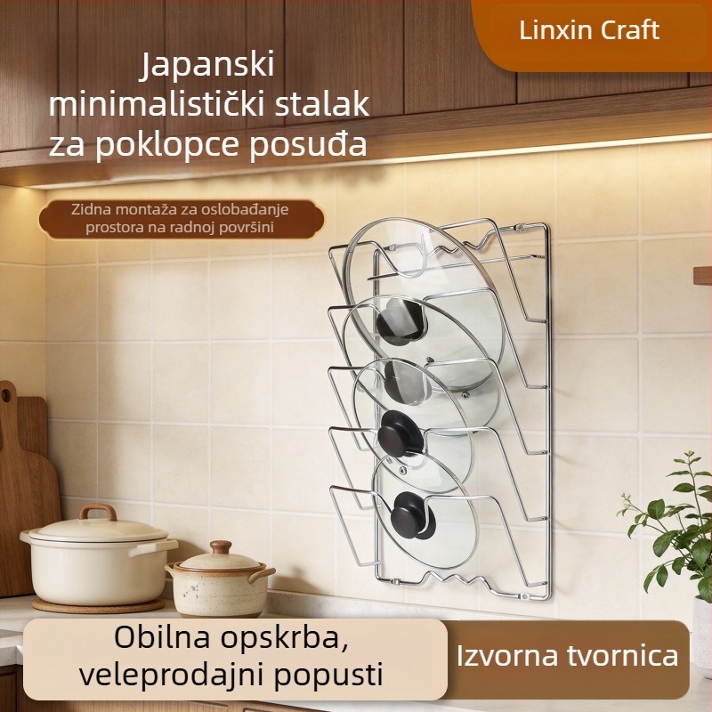 Ins-stil kuhinjski regał za pohranu, zidni držač poklopca, petoslojni višefunkcionalni organizator poklopaca i daska za rezanje
