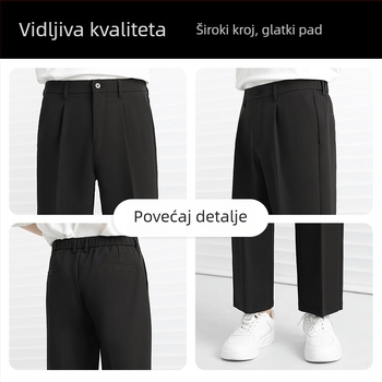 Ljetne muške hlače vrhunske kvalitete, opuštenog kroja, širokih nogavica, ravni kroj, drapiranje, bez nabora, duljina 9/10