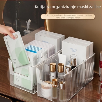 Prozirna akril kutija za pohranu maski za lice s odjeljcima – stolni organizator kozmetike za njegu kože, velik kapacitet