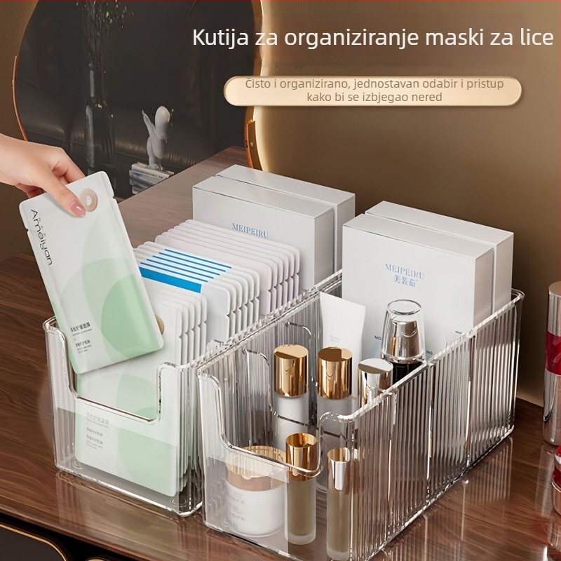 Prozirna akril kutija za pohranu maski za lice s odjeljcima – stolni organizator kozmetike za njegu kože, velik kapacitet