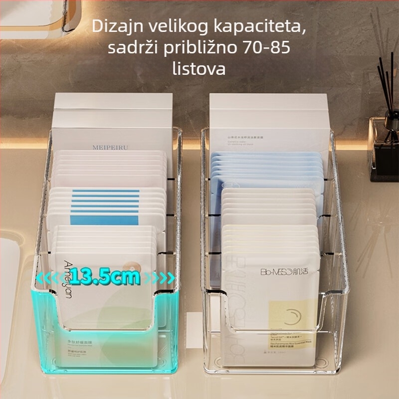 Prozirna akril kutija za pohranu maski za lice s odjeljcima – stolni organizator kozmetike za njegu kože, velik kapacitet