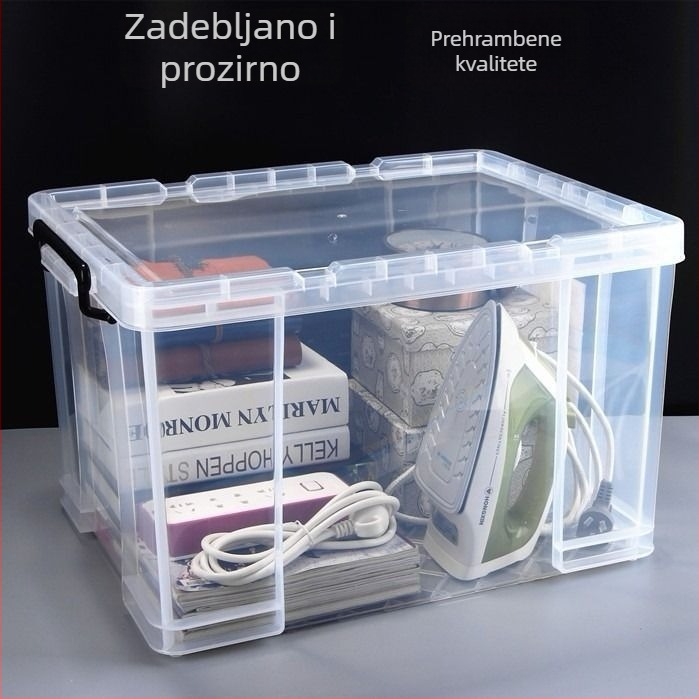 Prozirna plastična kutija za pohranu, ojačani dizajn, velika zapremina, pravokutnog oblika s ravnim rubovima