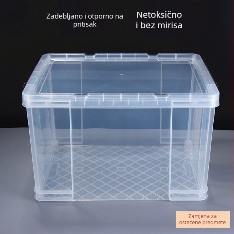 Prozirna plastična kutija za pohranu, ojačani dizajn, velika zapremina, pravokutnog oblika s ravnim rubovima