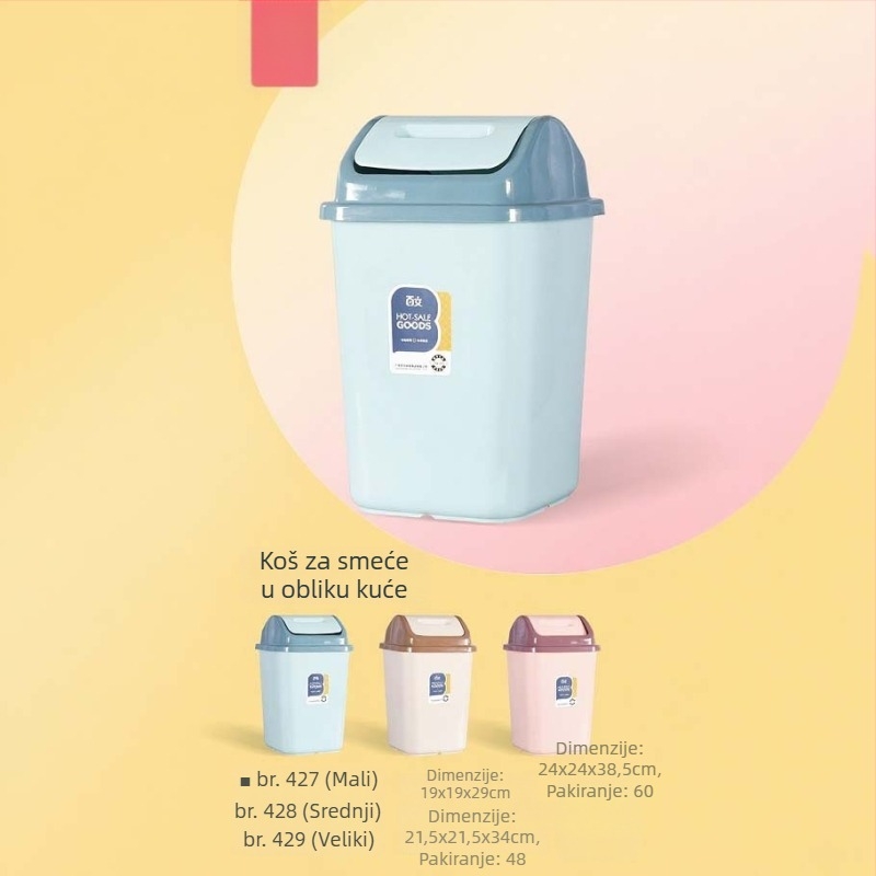 Kanta za smeće s poklopcem, kućnog oblika, za kupaonicu i kuhinju, plastična, kapacitet do 4 L, kućna uporaba