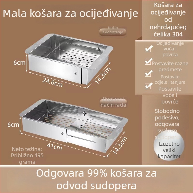 Proširivi odvodač posuđa od nehrđajućeg čelika 304 za kuhinjski sudoper