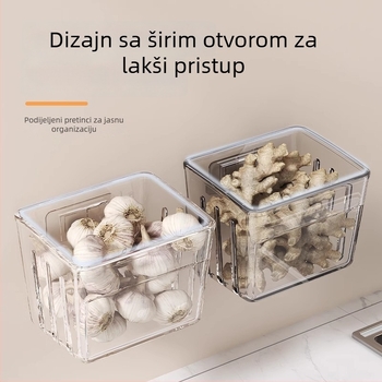 Zidni kuhinjski organizator, višenamjenska polica za poriluk, đumbir i češnjak, držač začina i košara za povrće s odvodom