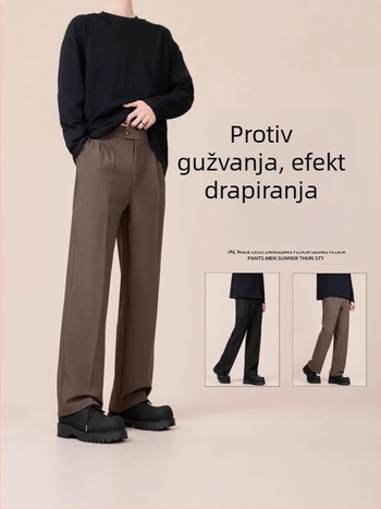 Muške hlače ravnog kroja, lagane ljetne, korejskog stila, srednji pojas
