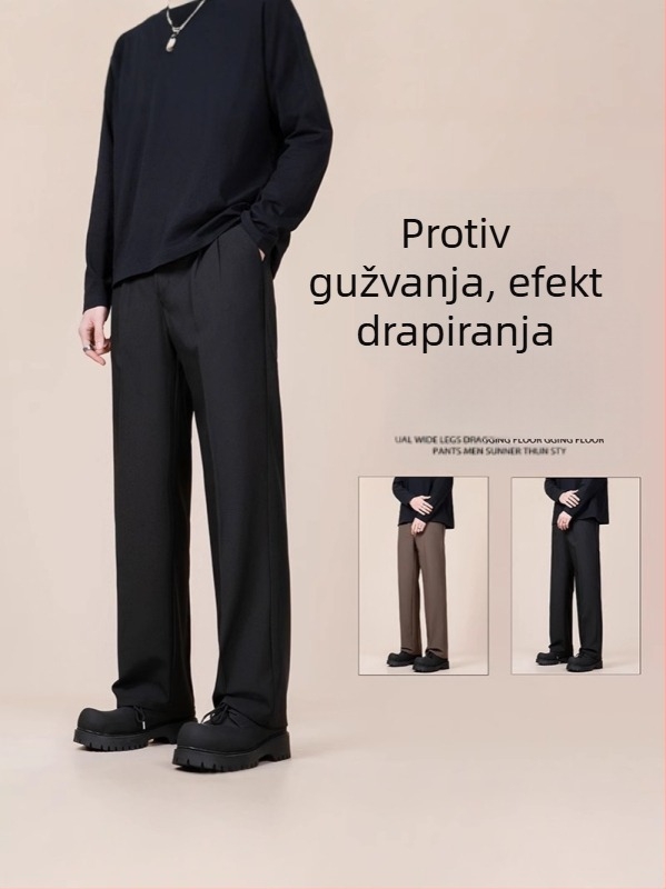 Muške hlače ravnog kroja, lagane ljetne, korejskog stila, srednji pojas
