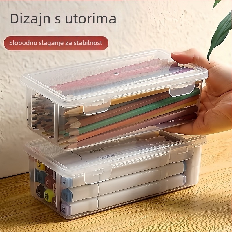 Prozirna kutija za olovke s velikim kapacitetom – organizator školskog pribora za šarene olovke i voskaste bojice, za crtanje i skice