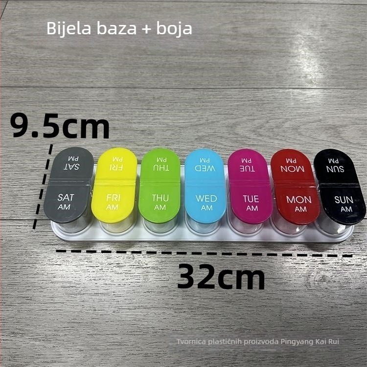 Prijenosna plastična kutija za tablete s 14 odjeljaka za cijeli tjedan, dvije doze dnevno (ujutro i navečer)