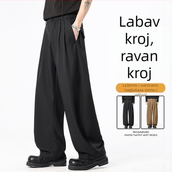 Muške hlače s trodimenzionalnim krojem i drapiranim širokim nogavicama, proljeće-jesen, opušten casual stil, dvostruko plisirane, ravni kroj, visoka kvaliteta