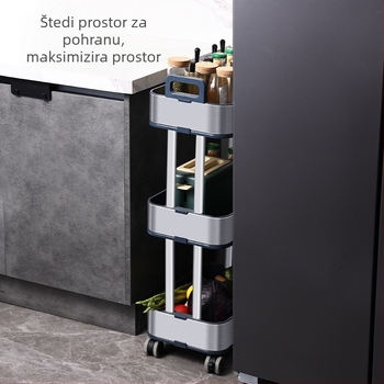 Kuhinjski stalak za pohranu na podu, višeslojni, pomični kolica, uska polica za začine