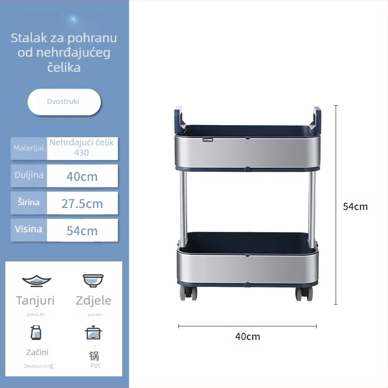 Kuhinjski stalak za pohranu na podu, višeslojni, pomični kolica, uska polica za začine