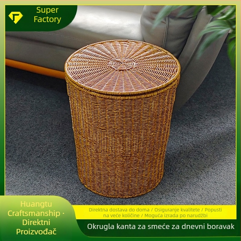 Ratan koš s poklopcem, nordijskog stila, 12 L, za ured i dnevni boravak