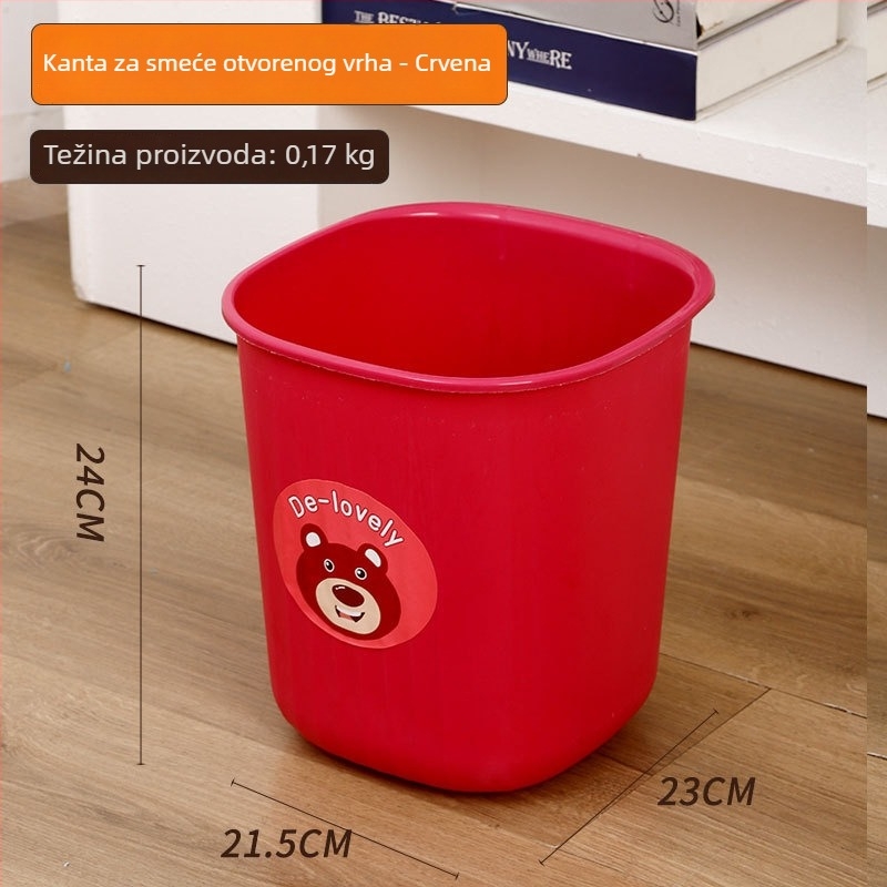 Kućni kvadratni plastični koš za smeće, bez poklopca, 5 L, ojačan dizajn