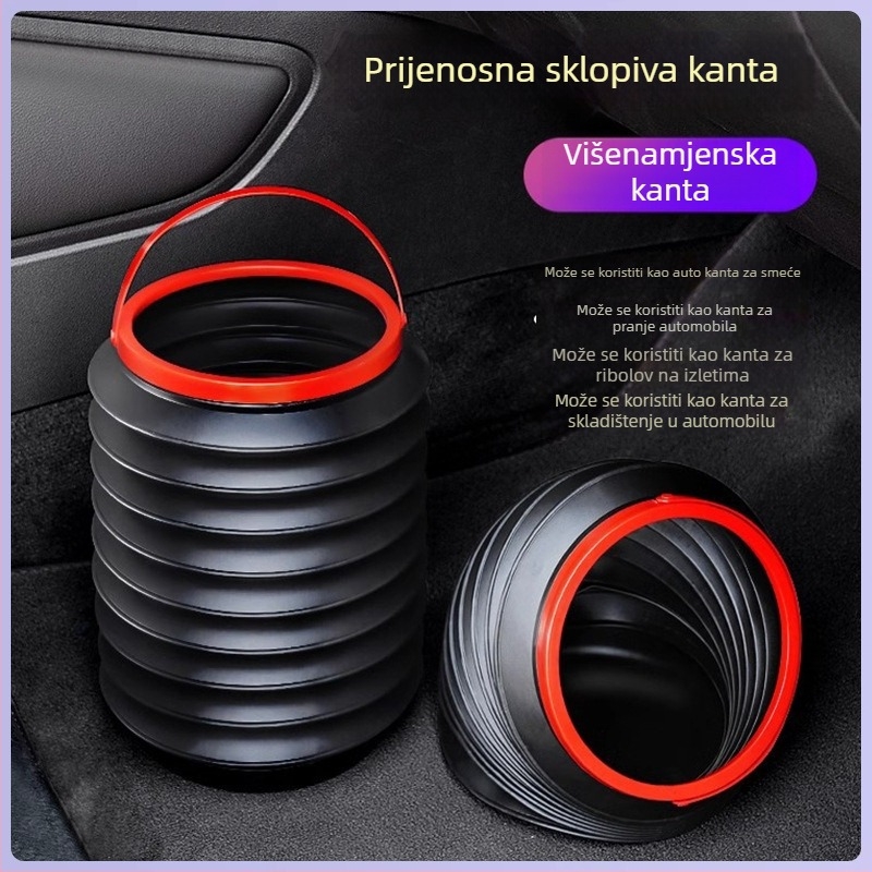 Sklopivi koš za smeće za automobil s visećom unutarnjom pohranom, teleskopskog dizajna, kapacitetom 4 L