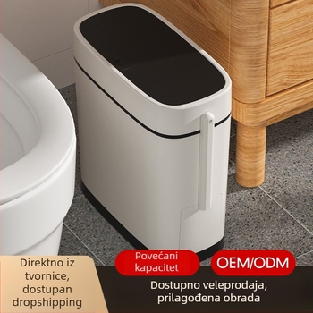 Kompaktna kupaonska kanta s integriranom četkom za zahod, otvaranje pritiskanjem, 12 L, plast, kvadratnog oblika