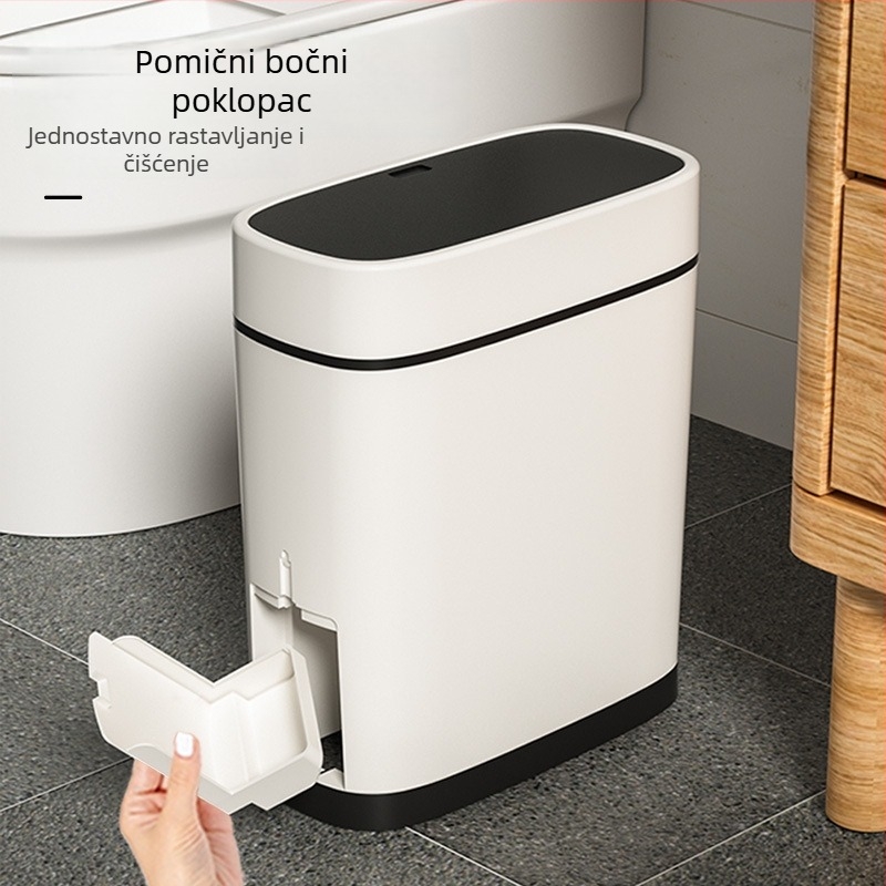 Kompaktna kupaonska kanta s integriranom četkom za zahod, otvaranje pritiskanjem, 12 L, plast, kvadratnog oblika