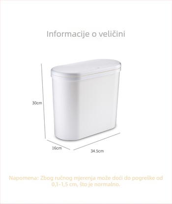 Plastični koš za otpad s pritisknim poklopcem, 10 L, dugi cilindrični oblik, kućna upotreba – kuhinja, kupaonica, dnevni boravak, spavaća soba