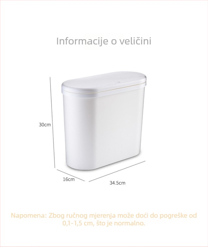 Plastični koš za otpad s pritisknim poklopcem, 10 L, dugi cilindrični oblik, kućna upotreba – kuhinja, kupaonica, dnevni boravak, spavaća soba
