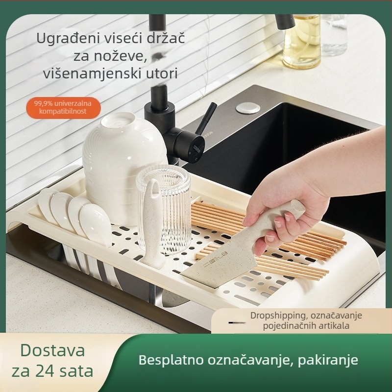 Plastični višenamjenski stalak za sudoperu za odvod posuđa
