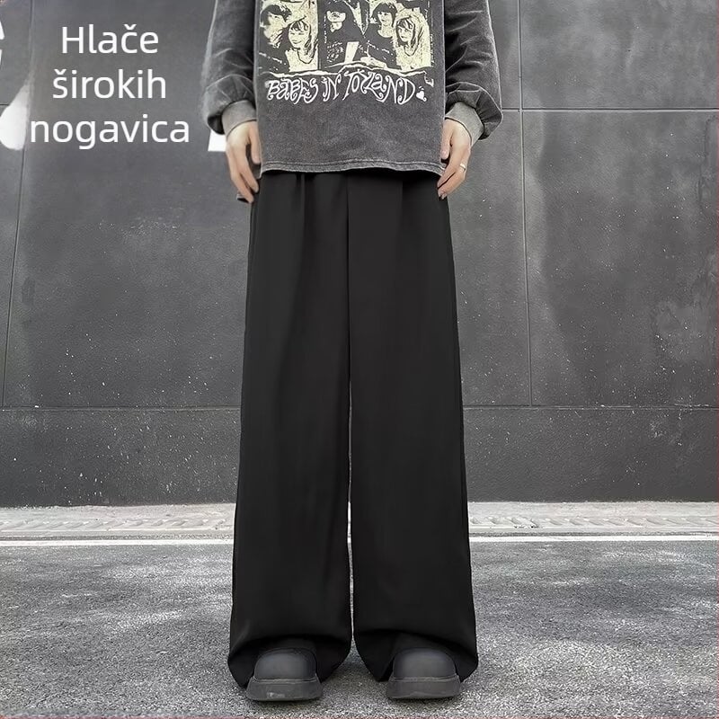 Muške drapirane hlače ravnog kroja, opuštene, luksuzne široke nogavice, japanski casual stil, duge hlače, model 2025