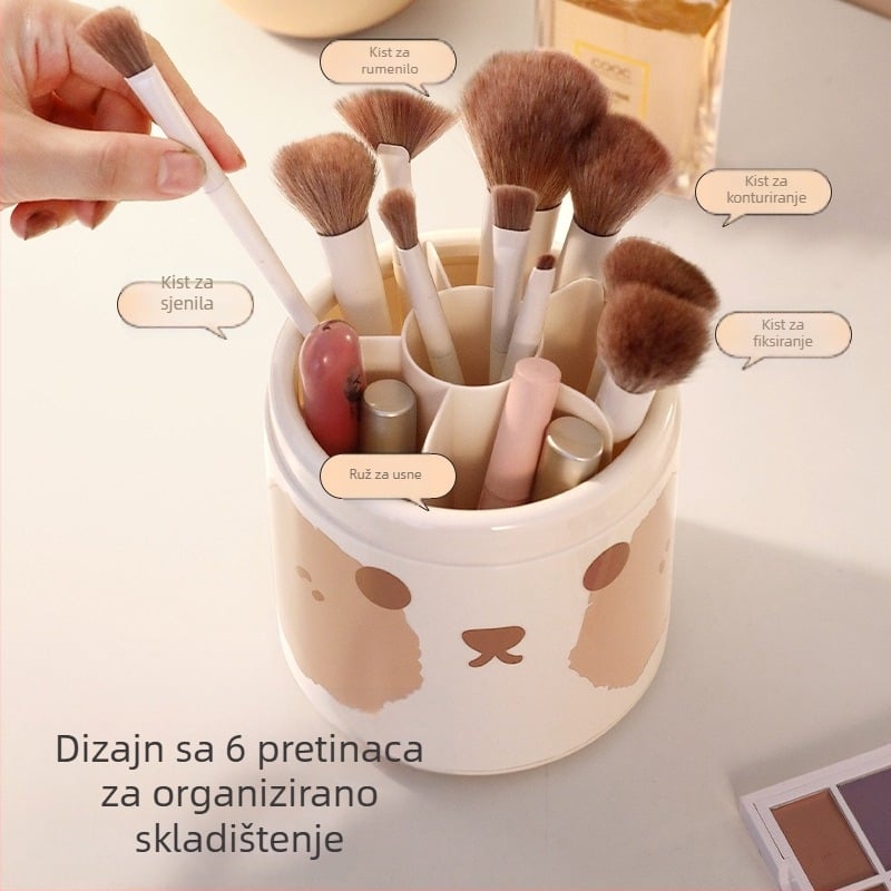 Stolni organizator kozmetike velikog kapaciteta za četkice i ruževe, rotirajuća kutija za pohranu s poklopcem, zaštita od prašine