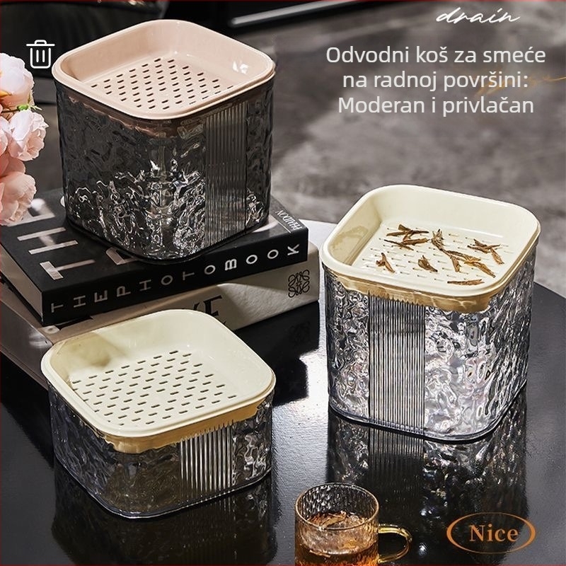 Koš za otpad na stol s motivom vodnih valova, četvrtasti plastični koš, pogodan za kuhinjski pult, blagovaonu ili noćni ormarić.