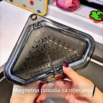 Magnetska trokutasta odvodna košarica za sudoper, kuhinjski regaľ za pohranu i držač za kuglicu za pranje posuđa
