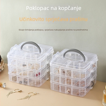 Kutija za nakit s više slojeva, 18 odjeljaka za naušnice i ogrlice, zaštita od oksidacije, tro-slojni organizator s poklopcem
