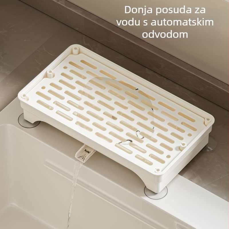 Kuhinjski organizator za radnu površinu s odvodnim dijelom i skladištem za krpe te posuđe uz sudoper