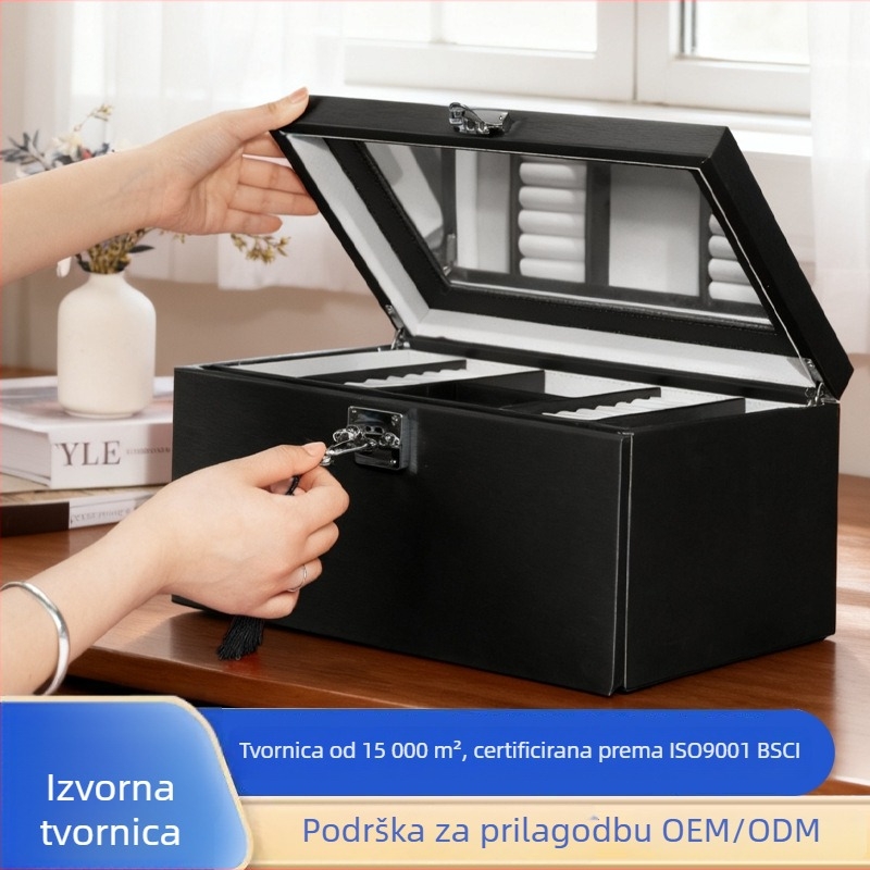 Prilagođena kutija za nakit visoke kvalitete za ogrlice i naušnice, elegantan.desktop skladište velike kapacitete, lagani luksuz