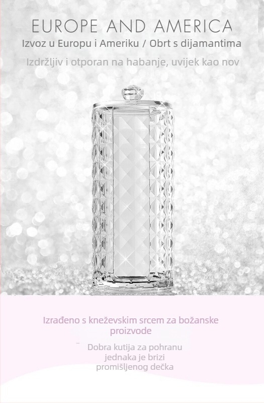 Kreativna prozirna akrilna kutija s poklopcem za pohranu štapića za uklanjanje šminke, višenamjenski kozmetički organizator s kristalnim dijamantom