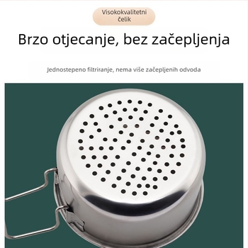 Nerđajući čelični košarica za odvod kuhinje s podjelom na suhu i mokru, kukice i filtar za ostatke hrane