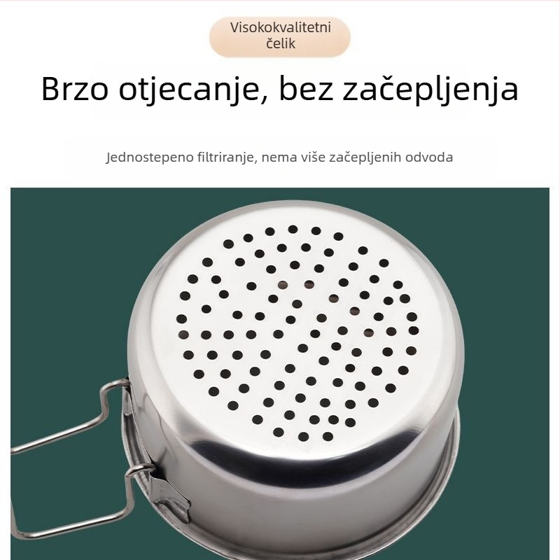 Nerđajući čelični košarica za odvod kuhinje s podjelom na suhu i mokru, kukice i filtar za ostatke hrane