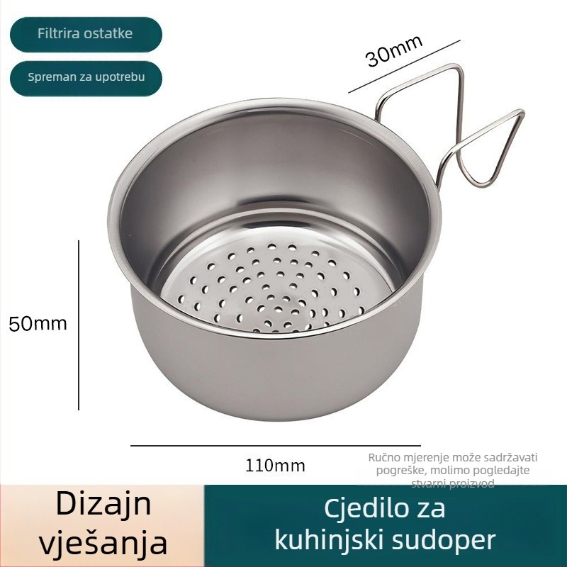 Nerđajući čelični košarica za odvod kuhinje s podjelom na suhu i mokru, kukice i filtar za ostatke hrane
