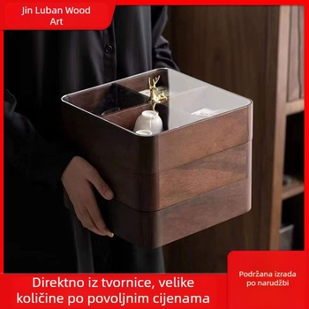 Drvo oraha, novi kineski stil, s poklopcem, kutija za sušeno voće i nakit, višeslojna, lagani luksuz za dnevni boravak