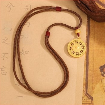 Privjesak od srebra 999 s tradicionalnim dizajnom, izrezani simbol sreće, kompas s osam blaga, ručno pleteni konac, ogrlica u kineskom stilu