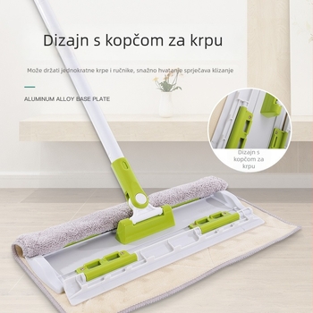 Ploški mop s klipom za krpu, kućna upotreba, jednostavno čišćenje jednim potezom, upija vodu i prašinu, suho i mokro čišćenje, teleskopska metalna drška.