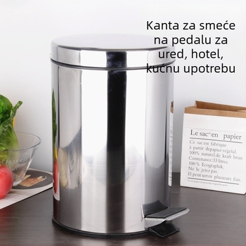Pedalni kantu za smeće od nehrđajućeg čelika sa poklopcem i unutarnjim spremnikom, cilindričnog oblika, 5 L, pogodna za hotel, dom, kuhinju, ured i kupaonicu