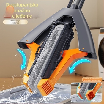 Spužvasti mop za kućnu upotrebu, čišćenje bez dodirivanja rukama, čišćenje u jednom koraku, ekstra velik i debeli mop s čvršćom drškom