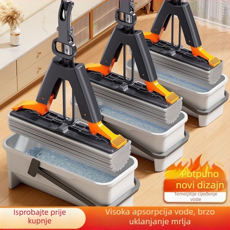 Spužvasti mop za kućnu upotrebu, čišćenje bez dodirivanja rukama, čišćenje u jednom koraku, ekstra velik i debeli mop s čvršćom drškom