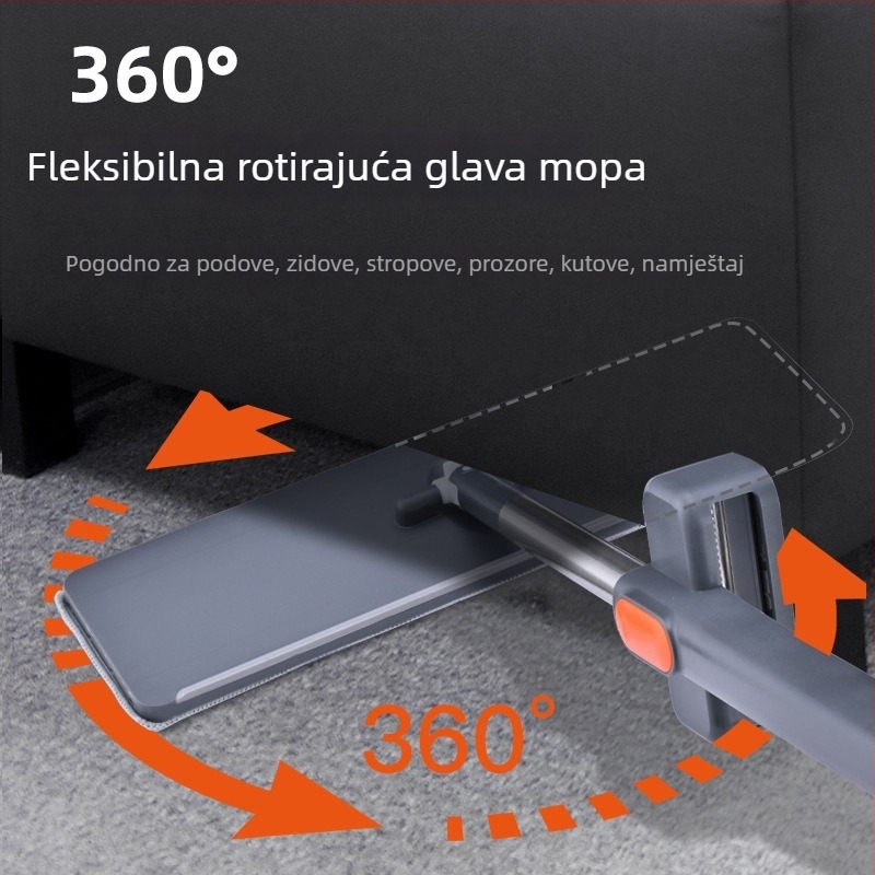 Veliki plosnati mop s bezkontaktnim dizajnom za suho i mokro čišćenje, glavom od mikrofibre, nehrđajući čelik šipka, za kućnu upotrebu