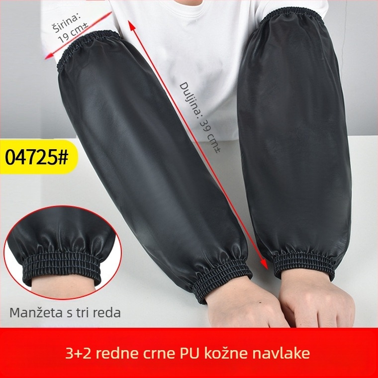 Vodootporan PU kožni rukav, 39×19 cm, crn, široki otvor s 3+2 šavnim linijama, za odrasle, otporan na ulje i prljavštinu
