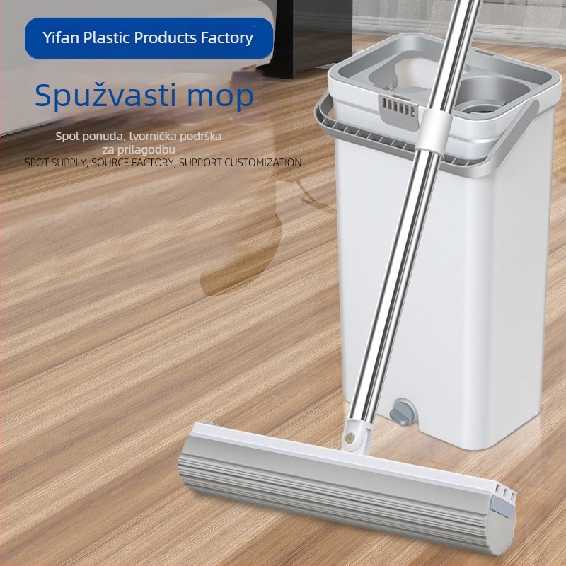 Mop s kantom za ispiranje bez ruku, za kućnu upotrebu, glava od gume i pamuka, upija vodu, suho i mokro čišćenje
