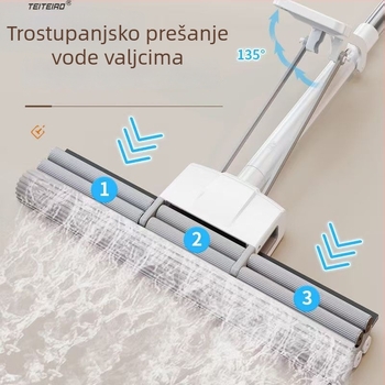 Spužvasti mop za kućnu upotrebu, bez dodirivanja rukama, glava s rolom, produženi držač, visoka apsorpcija, pamukasta glava, čišćenje jednim potezom